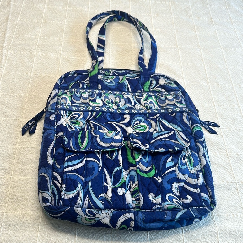 Vera Bradley Mediterranean Blue Tote Shoulder Tech Travel Bag Tall Zipper